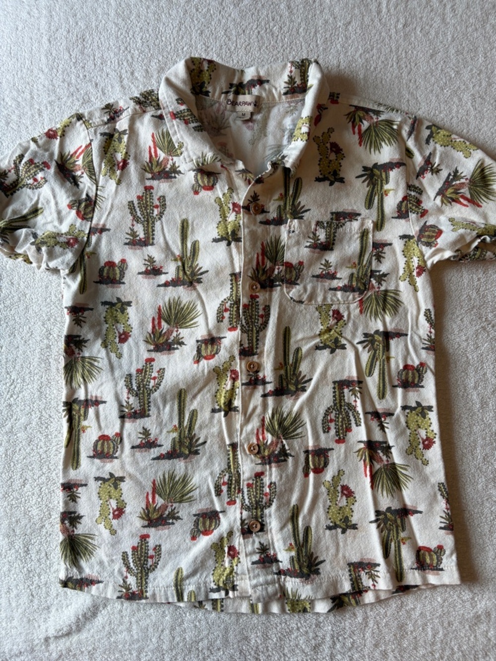 Bearpaw Short-Sleeve Button-Up Shirt -  Cactus Print. Boys Medium